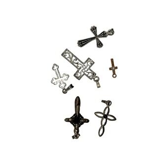 Mixed Lot 6 Vintage Cross Pendants Silver Rose Gold Tone Gothic Religious Charms